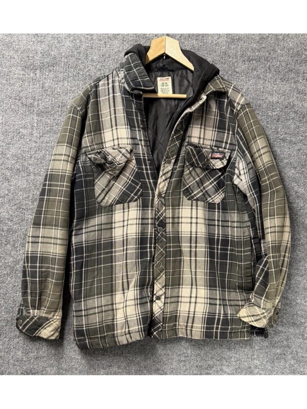Dickies Mens XL Black White Plaid Fleece Quilted Lined Shacket Workwear 🔥